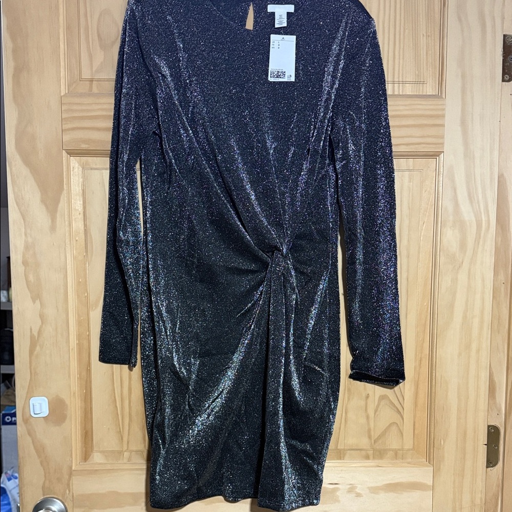 H&M size large silver metallic mini cocktail dress New With Tags!!!